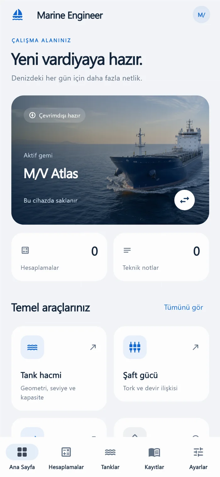Marine Engineer vessel overview in the mobile app